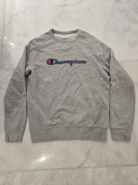 Champion Light Gray Crewneck Sweatshirt with Script Logo